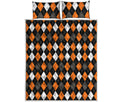 Orange Black Grey And White Argyle Print Quilt Bed Set