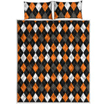 Orange Black Grey And White Argyle Print Quilt Bed Set