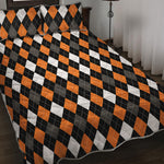 Orange Black Grey And White Argyle Print Quilt Bed Set