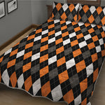 Orange Black Grey And White Argyle Print Quilt Bed Set