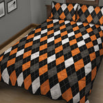Orange Black Grey And White Argyle Print Quilt Bed Set