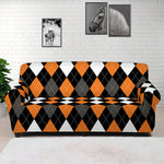 Orange Black Grey And White Argyle Print Sofa Cover