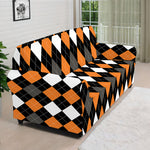 Orange Black Grey And White Argyle Print Sofa Cover