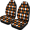 Orange Black Grey And White Argyle Print Universal Fit Car Seat Covers