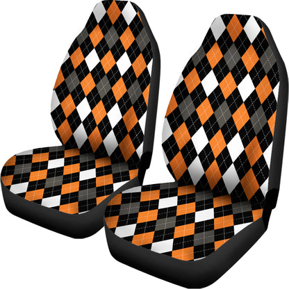 Orange Black Grey And White Argyle Print Universal Fit Car Seat Covers
