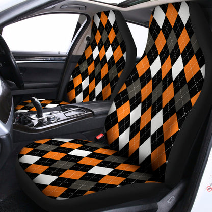 Orange Black Grey And White Argyle Print Universal Fit Car Seat Covers
