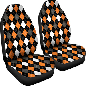 Orange Black Grey And White Argyle Print Universal Fit Car Seat Covers