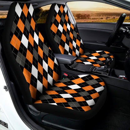 Orange Black Grey And White Argyle Print Universal Fit Car Seat Covers
