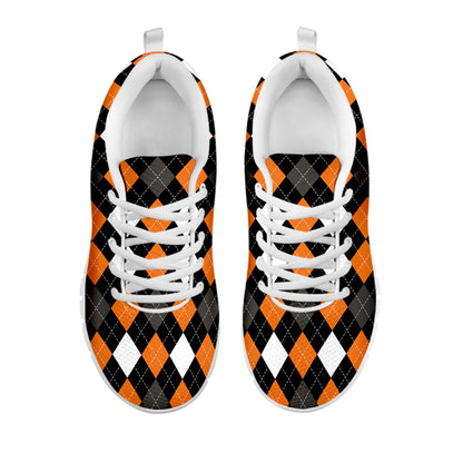 Orange Black Grey And White Argyle Print White Sneakers