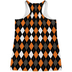 Orange Black Grey And White Argyle Print Women's Racerback Tank Top