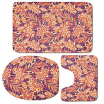 Orange Bohemian Floral Pattern Print 3 Piece Bath Mat Set