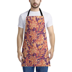 Orange Bohemian Floral Pattern Print Apron