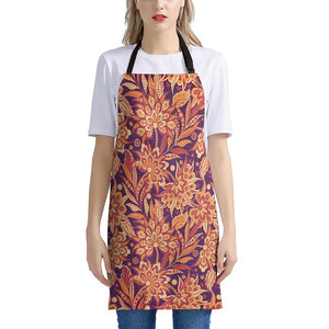 Orange Bohemian Floral Pattern Print Apron