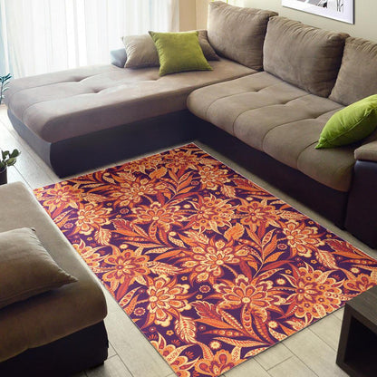 Orange Bohemian Floral Pattern Print Area Rug GearFrost