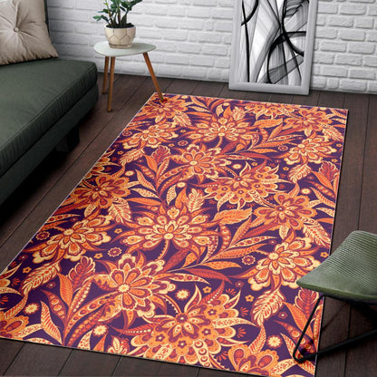 Orange Bohemian Floral Pattern Print Area Rug GearFrost