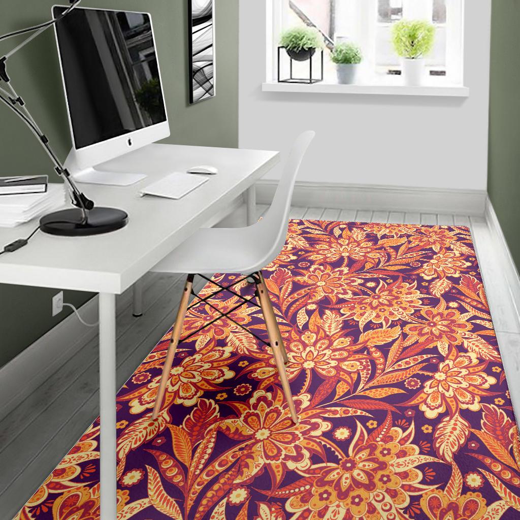 Orange Bohemian Floral Pattern Print Area Rug GearFrost