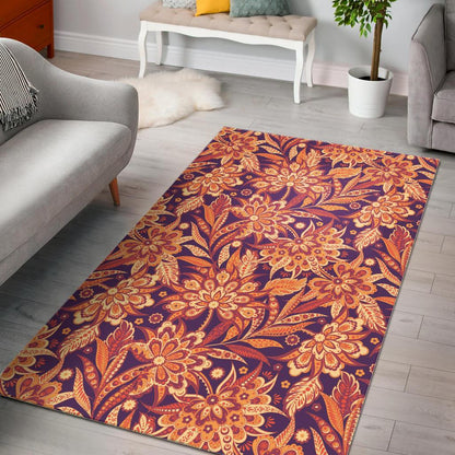 Orange Bohemian Floral Pattern Print Area Rug GearFrost