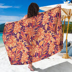 Orange Bohemian Floral Pattern Print Beach Sarong Wrap