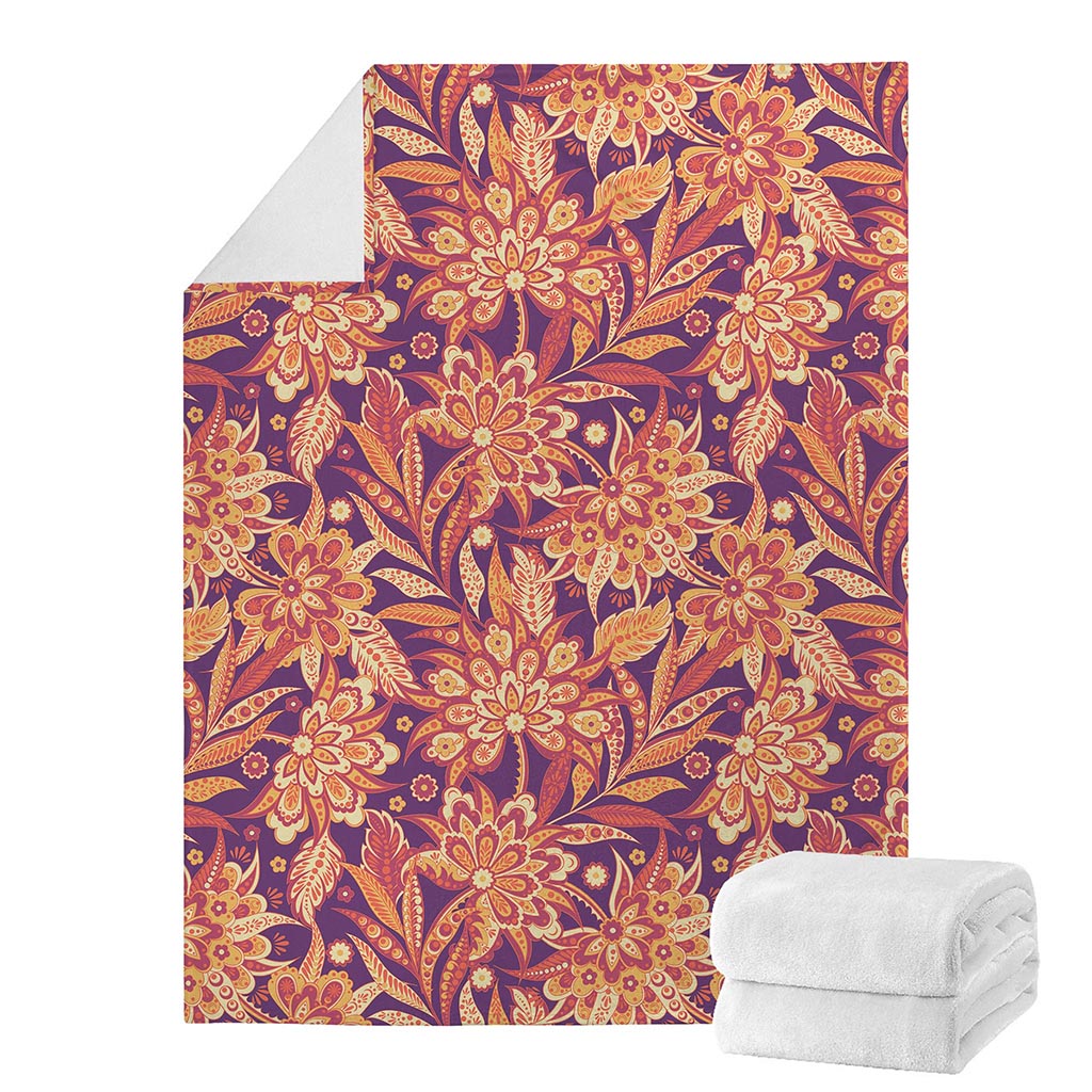 Orange Bohemian Floral Pattern Print Blanket