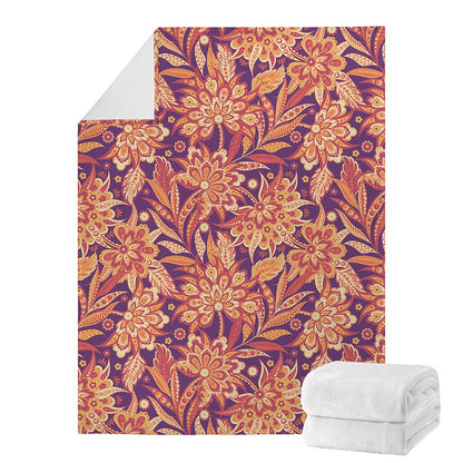 Orange Bohemian Floral Pattern Print Blanket