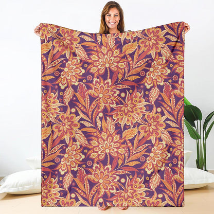 Orange Bohemian Floral Pattern Print Blanket