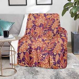 Orange Bohemian Floral Pattern Print Blanket