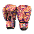 Orange Bohemian Floral Pattern Print Boxing Gloves
