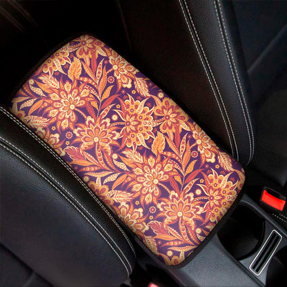 Orange Bohemian Floral Pattern Print Car Center Console Cover
