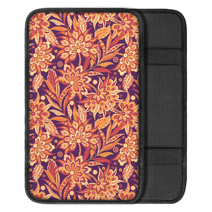 Orange Bohemian Floral Pattern Print Car Center Console Cover