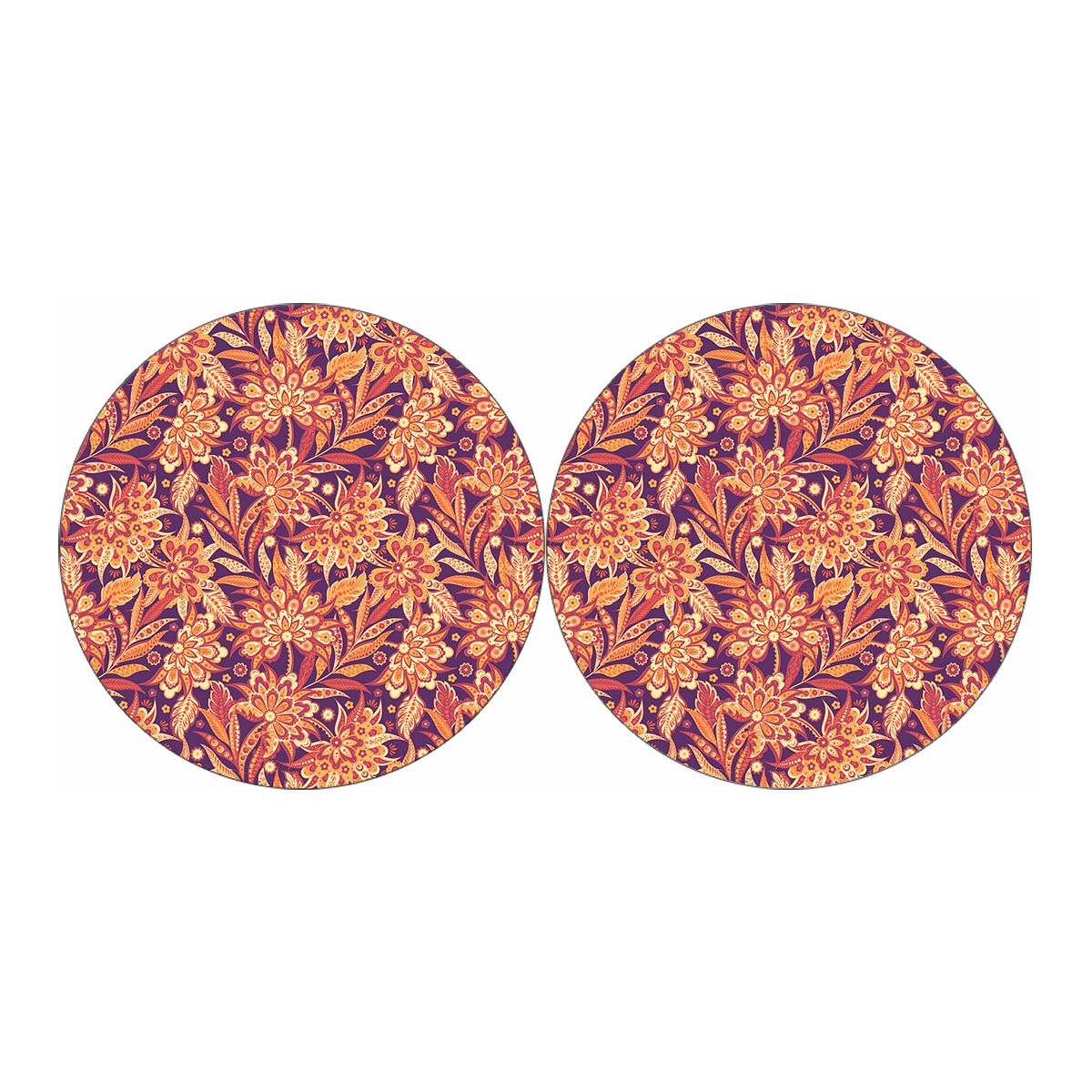 Orange Bohemian Floral Pattern Print Car Coasters