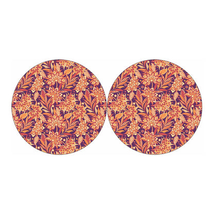 Orange Bohemian Floral Pattern Print Car Coasters