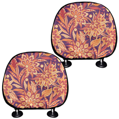Orange Bohemian Floral Pattern Print Car Headrest Covers