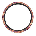 Orange Bohemian Floral Pattern Print Car Steering Wheel Cover