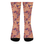 Orange Bohemian Floral Pattern Print Crew Socks