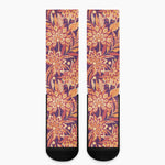 Orange Bohemian Floral Pattern Print Crew Socks