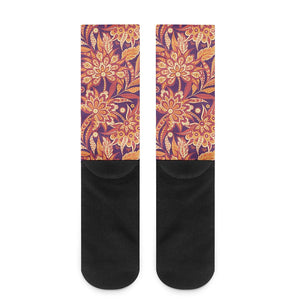 Orange Bohemian Floral Pattern Print Crew Socks