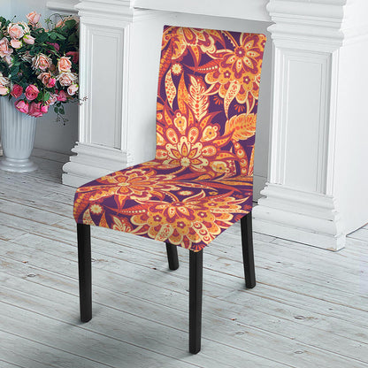 Orange Bohemian Floral Pattern Print Dining Chair Slipcover