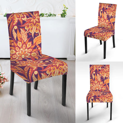 Orange Bohemian Floral Pattern Print Dining Chair Slipcover