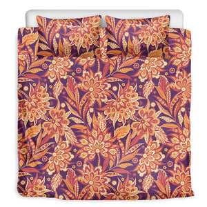 Orange Bohemian Floral Pattern Print Duvet Cover Bedding Set