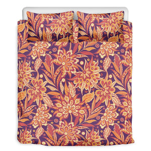 Orange Bohemian Floral Pattern Print Duvet Cover Bedding Set