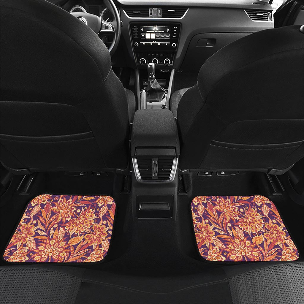 Orange Bohemian Floral Pattern Print Front and Back Car Floor Mats