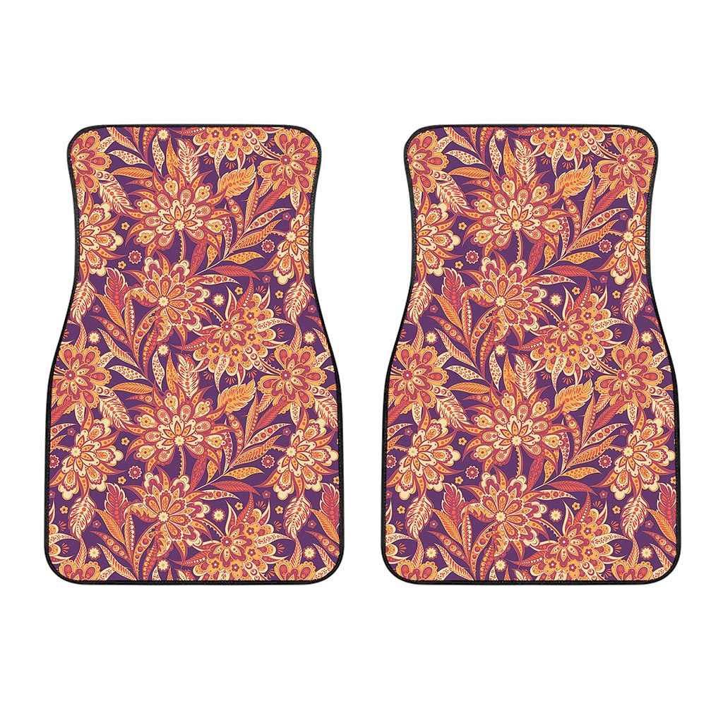 Orange Bohemian Floral Pattern Print Front Car Floor Mats