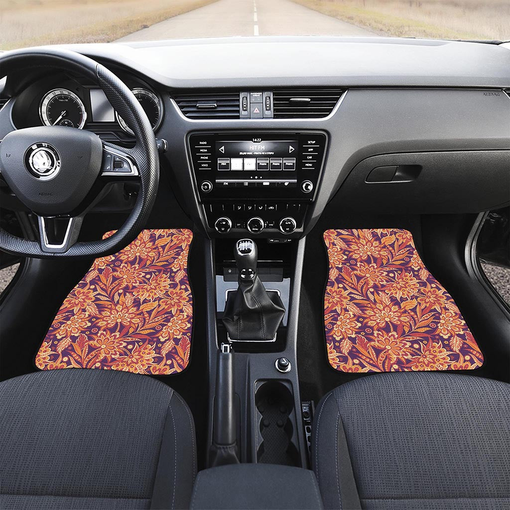 Orange Bohemian Floral Pattern Print Front Car Floor Mats
