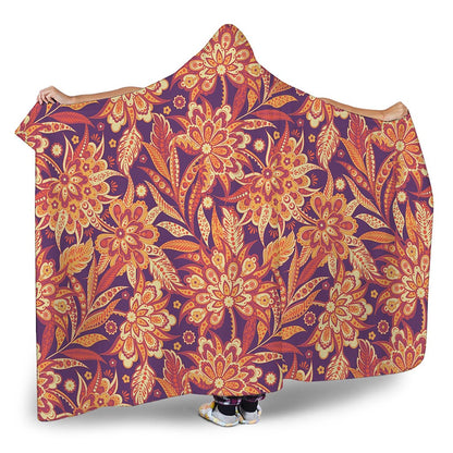 Orange Bohemian Floral Pattern Print Hooded Blanket
