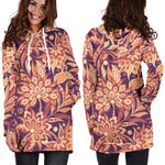 Orange Bohemian Floral Pattern Print Hoodie Dress GearFrost