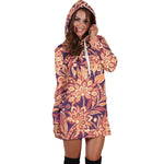 Orange Bohemian Floral Pattern Print Hoodie Dress GearFrost