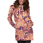 Orange Bohemian Floral Pattern Print Hoodie Dress GearFrost