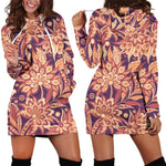 Orange Bohemian Floral Pattern Print Hoodie Dress GearFrost