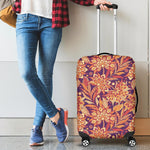 Orange Bohemian Floral Pattern Print Luggage Cover GearFrost