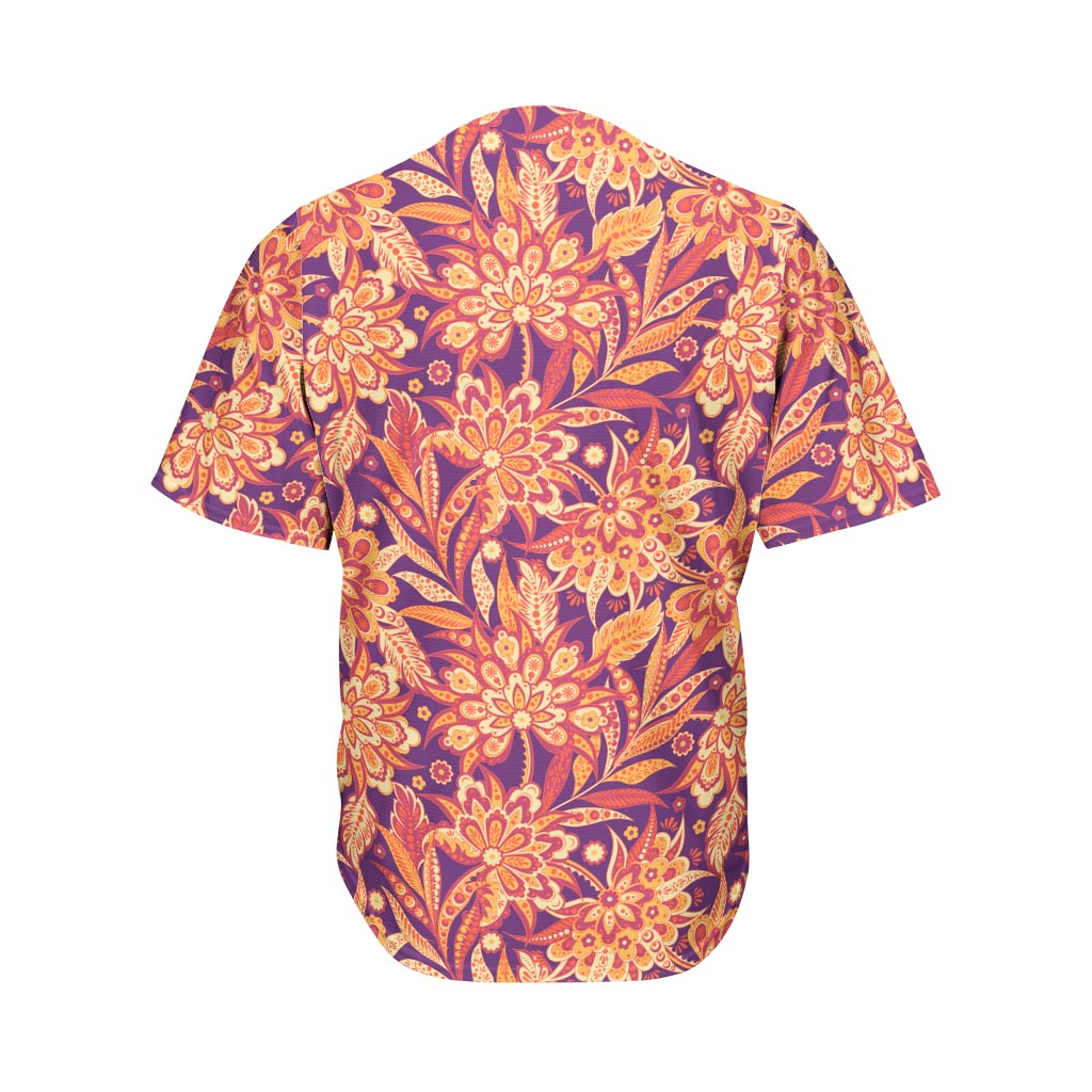 Orange Bohemian Floral Pattern Print Men's Baseball Jersey